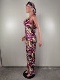 SC Sleeveless Sling Painted Print Backless jumpsuit(With Headscarf) LSL-6516