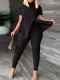 SC Solid High Collar Slit Tops And Pant Two Piece Set SH-390522