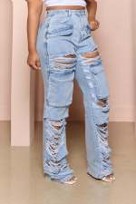 SC Casual Loose High Waist Holes Jeans LX-5536