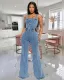 SC Sexy Denim Wide Leg Flare Jumpsuit LX-3545