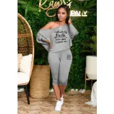 SC Plus Size Slash Shoulder Print Two Piece Pants Set HGL-2042