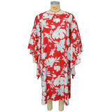 SC Plus Size Print Slit Irregular Dress NNWF-7853