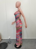 SC Sleeveless Colorful Print Slit Maxi Dress BGN-297