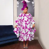 SC Plus Size Print Slit Irregular Dress NNWF-7853