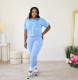 SC Casual Print Short Sleeve Sports Two Piece Pants Set WAF-77593