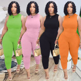 SC Plus Size Solid Color Sleeveless Two Piece Pants Set QSF-51079