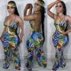 SC Geometric Print Sling Backless jumpsuit(With Headscarf) OD-8575