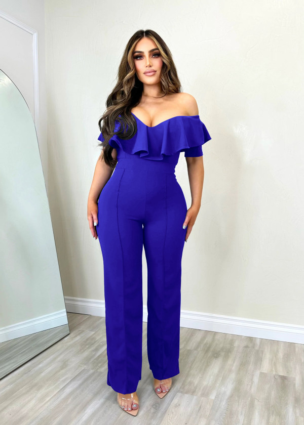 SC Sexy V Neck Ruffle Off Shoulder Jumpsuit MZ-2798