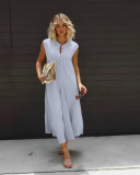 SC Plus Size Solid Sleeveless Button Loose Jumpsuit WAF-77595