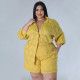 SC Plus Size Solid 3/4 Sleeve Chiffon Top Two Piece Shorts Set NNWF-7883