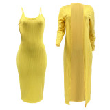 SC Solid Color Long Cloak And Sling Dress Two Piece Set QSF-51080