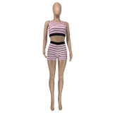 SC Summer Stripe Sleeveless Two Piece Shorts Set GLF-10128