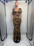 SC Plus Size Camouflage Print Fishtail Maxi Dress GDNY-2227