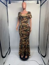 SC Plus Size Camouflage Print Fishtail Maxi Dress GDNY-2227