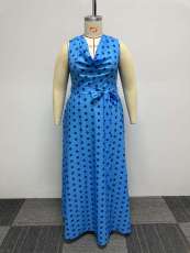 SC Plus Size Polka Dot Print Tie Up Big Swing Maxi Dress NY-10516