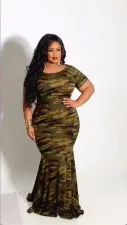 SC Plus Size Camouflage Print Fishtail Maxi Dress GDNY-2227