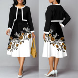 SC Solid Long Sleeve Jacket And Dress Two Piece Set XHSY-19584