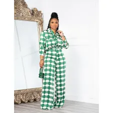 SC Print Long Sleeve Shirt And Loose Pants 2 Piece Set DDF-88215