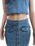 SC Sexy Denim Off Shoulder Tops And Skirts Two Piece Set TR-1267