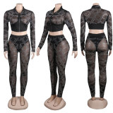 SC Plus Size Hot Drill Long Sleeve Mesh Two Piece Set NY-2745