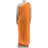 SC Plus Size Solid One Shoulder Sleeveless Loose Maxi Dress WAF-77465