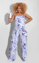SC Wrap Chest Marble Print Wide Leg Jumpsuit OY-6512