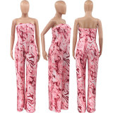 SC Wrap Chest Marble Print Wide Leg Jumpsuit OY-6512