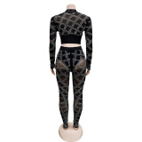 SC Solid Mesh Hot Drill Long Sleeve Two Piece Set BY-6548