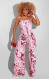 SC Wrap Chest Marble Print Wide Leg Jumpsuit OY-6512