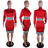 SC Fashion Color Block Zipper Midi Dress LUO-6640