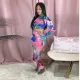 SC Tie Dye Print Long Sleeve Pants Sport Two Piece Set LUO-4026