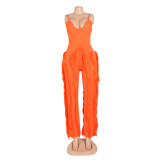 SC Sexy Solid Sling Tops And Tassel Pants Two Piece Set AIL-246