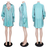 SC Solid Color Long Sleeve Loose Shirt Dress ASL-6681