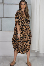 SC Leopard Print Half Sleeve Loose Midi Dress GDNY-2231