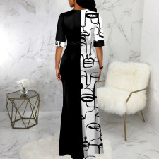 SC Fashion Print Color Block Slit Maxi Dress SMR-11983