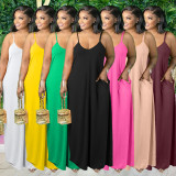 SC Plus Size Solid Color Sling Loose Maxi Dress WAF-77609