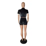 SC Casual Zipper Crop Tops And Shorts Two Piece Set LUO-6700
