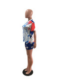 SC Loose Short Sleeve Pullover And Shorts Print 2 Piece Set OM-1633
