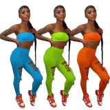 SC Solid Color Wrap Chest And Bandage Pants 2 Piece Set LUO-6696