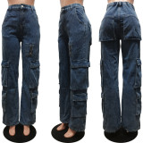 SC Casual Zipper Elasticated Waist Jeans CM-8689