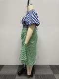 SC Plus Size Irregular Stripe Contrast Color Two Piece Skirts Set NY-10521