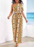 SC Single Shoulder Print Jumpsuit(With Waist Belt) SMR-11994