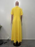 SC Solid Color Lapel High Waist Maxi Dress OD-8567