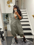 SC Plus Size Casual Solid Color Ice Silk Loose Jumpsuit WAF-77597