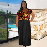 SC Plus Size Print Short Sleeve Shirt Two Piece Pants Set NNWF-7872