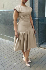 SC Plus Size Fashion Short Sleeve Pleated Midi Dress OD-8579