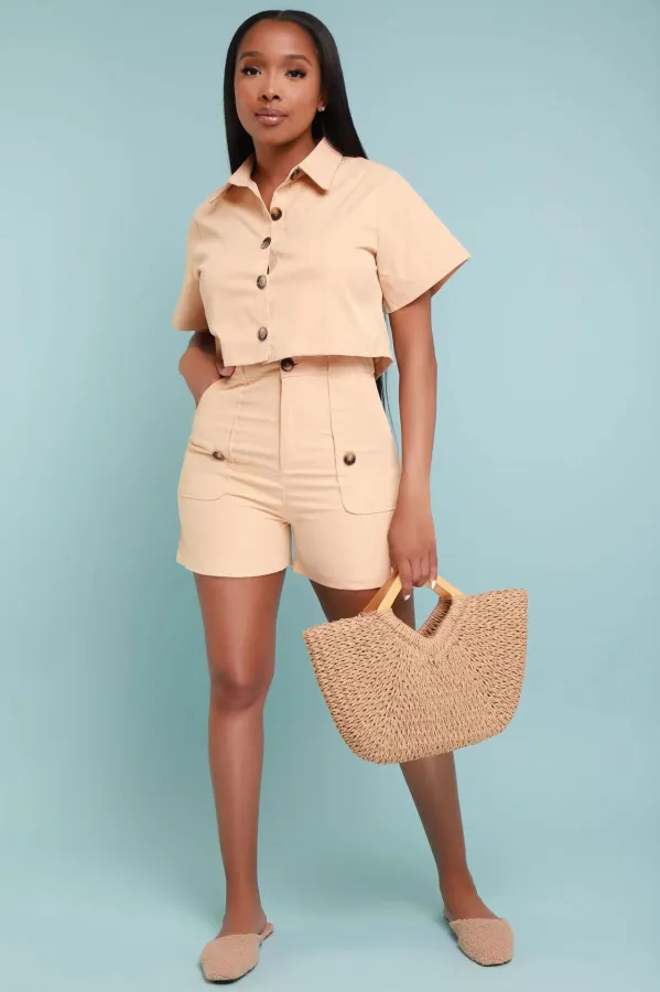 SC Solid Color Single-breasted Button Two Piece Set YD-8756