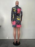 SC Multicolor Print Long Sleeve Midi Dress OD-8564