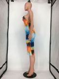 SC Tie Dye Print Sling Backless Midi Dress SMD-23008