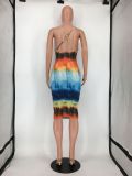 SC Tie Dye Print Sling Backless Midi Dress SMD-23008